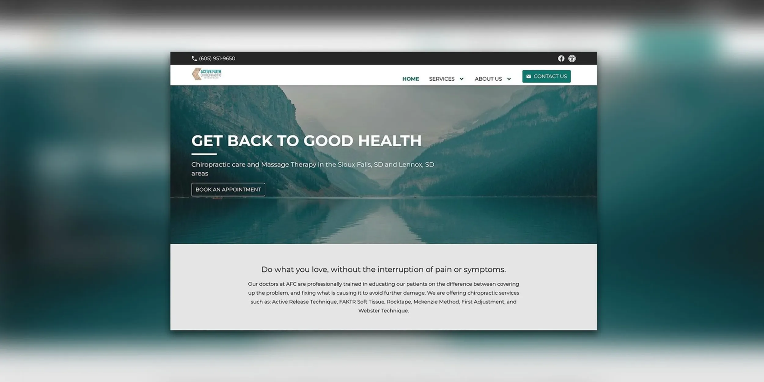 Chiropractor website home page design