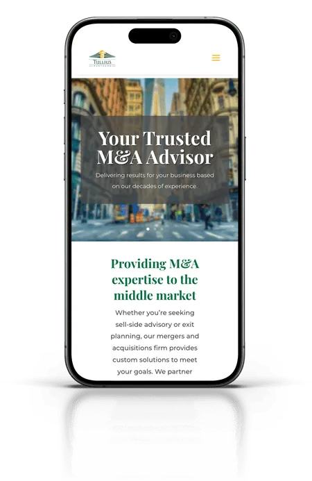 Tullius Partners website on a mobile phone